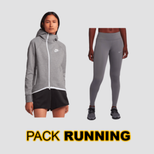 Pack Running Edhec Fit: Élevez votre jeu avec la Nike Race, une chaussure légère conçue pour la performance, et le Nike Tech Fleece, un hoodie chaud et stylé. L'ensemble parfait pour votre course quotidienne.